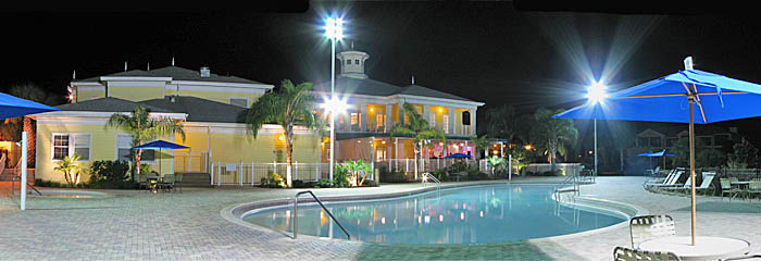 Clubhouse pool at night